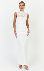 Luna Maxi Dress - Lace High Neck Sleeveless Dress in White