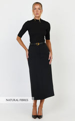 Tilda Top - High Neck Short Sleeve Fitted Top in Black
