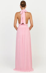 Aurelia Maxi Dress - Plisse Halter Neck Dress in Pink