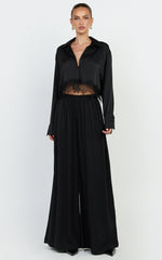 Cardi Pants - High Waist Elastic Wide Leg Pants in Black