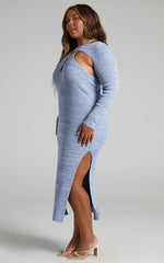 Merithel Top - Ribbed Knit Long Sleeve Shrug Top in Space Dye Blue