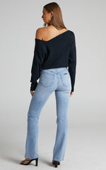 Kamille Top - Asymmetric Side Shoulder Knit Top in Black