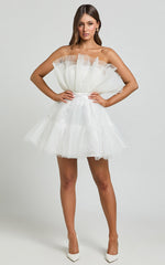 Amalya Mini Dress - Tiered Tulle Fit and Flare Dress in White