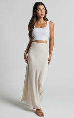 Amari Maxi Skirt - High Waisted Bias Cut Skirt in Oyster