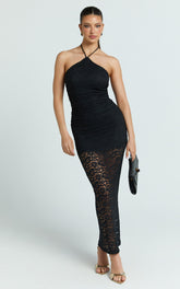 Andrea Maxi Dress - Lace Halter Bodycon Dress in Black