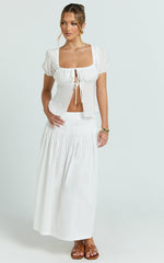 Auburn Maxi Skirt - Poplin Pintucked A Line Skirt in Ivory