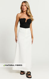 Benjie Maxi Skirt - Tailored Linen High Waisted A Line in White