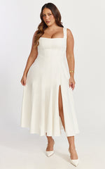 Bernie Midi Dress - Square Neck Strapped Full Circle Skirt Dress in White