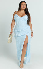 Braelyn Maxi Dress - Ruffle Low Back Dress in Blue