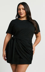 Candace Mini Dress - Faux Wrap Shift Dress in Black