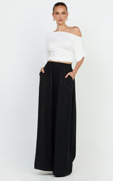 Cardi Pants - High Waist Elastic Wide Leg Pants in Black