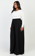 Cardi Pants - High Waist Elastic Wide Leg Pants in Black