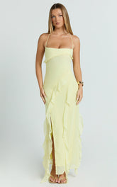 Connie Midi Dress - Ruffle Detail Dress in Lemon