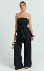 Cora Paige Two Piece Set - Strapless Tie Detail Top and Wide Leg Pant Set in Black