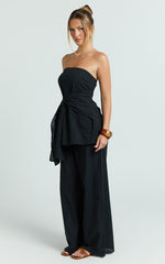 Cora Paige Two Piece Set - Strapless Tie Detail Top and Wide Leg Pant Set in Black