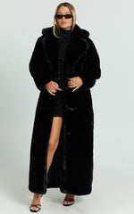 Dana Coat - Longline Faux Fur Coat in Black