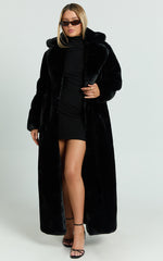 Dana Coat - Longline Faux Fur Coat in Black