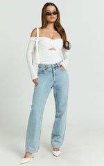 Dana Top - Off Shoulder Long Sleeve Ruched Fitted Top in White