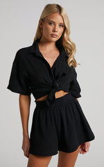 Donita Shorts - Elastic Waist Shorts in Black