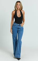 Suzanna Bodysuit - V Neck Halter Bodysuit in Black