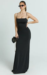 Edna Maxi Dress - Straight Neck A Line Maxi Dress in Black