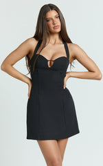 Effie Mini Dress - Halter Sweetheart Neck A Line Dress in Black