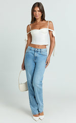 Elsa Top - Tie Shoulder Ruched Bust Bias Cut Top in Ivory