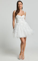 Everheart Mini Dress - Sweetheart Bustier Lace Dress in White