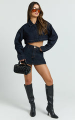 Fabia Skort - Denim Mid Rise Skort in Raw Denim Wash
