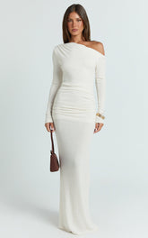 Faith Maxi Dress - Off Shoulder Long Sleeve Maxi Dress in Cream