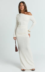 Faith Maxi Dress - Off Shoulder Long Sleeve Maxi Dress in Cream