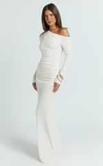 Faith Maxi Dress - Off Shoulder Long Sleeve Maxi Dress in Cream