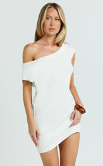 Fiona Mini Dress - Off Shoulder Relaxed Knit Dress in Off White
