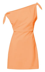 Jeofina Mini Dress - Off The Shoulder Linen Look Dress in Orange