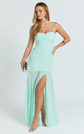 Hudgens Maxi Dress - Georgette Godet Panel Dress in Mint
