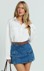 India Skort - Recycled Denim Mid Rise Skort in Dark Blue Wash