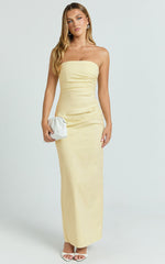 Jamie Maxi Dress - Strapless Ruched Fitted Column Dress in Lemon