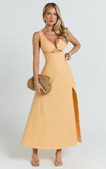 Jaycee Midi Dress - V Neck Trim Detail Fit And Flare Dress in Orange