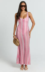 Julia Maxi Dress - Scoop Neck Low Back Bodycon Dress in Bright Pink