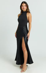 Kali Maxi Dress - High Halter Circle Skirt Dress in Black