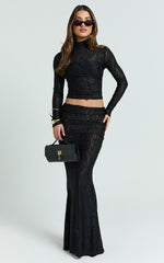 Kathleen Maxi Skirt - Mid Rise Ruched Wide Band Fishtail Jersey Skirt in Black