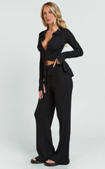 Kelsey Pants - High Drawstring Waist Knit Pants in Black