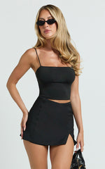 Larah Mini Skort - Mid Rise Leg Split Fitted Skort in Black