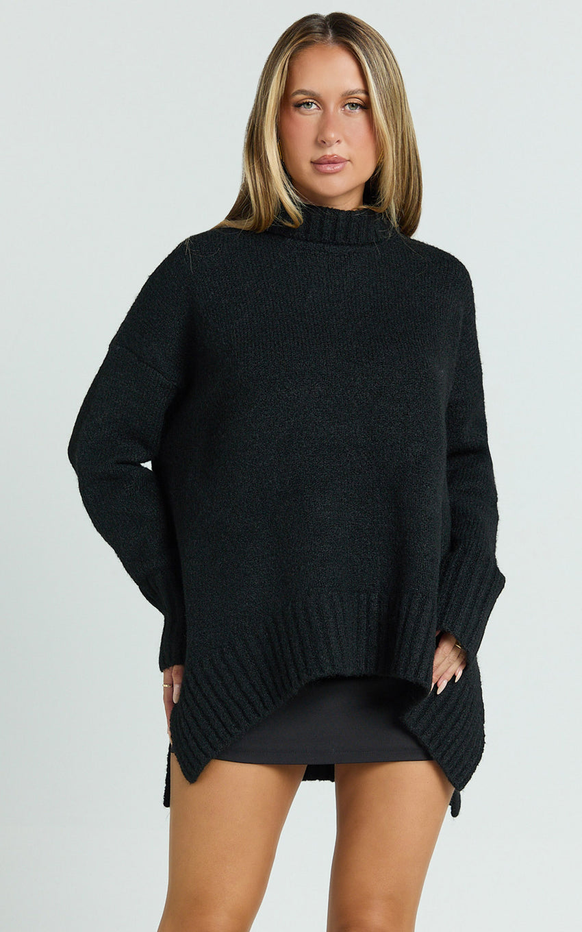 Luella Jumper - Oversized Turtle Neck Jumper in Black