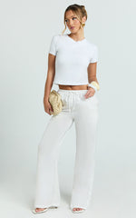 Luna Pants - Satin Elasticated Tie Wide Leg Pants in White