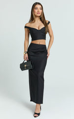 Pietra Two Piece Top and Skirt Set - Off Shoulder Top and Fitted Maxi Skirt Set in Black