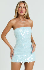 Rhonda Mini Dress - Strapless Sequin Dress in Pale Blue