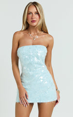Rhonda Mini Dress - Strapless Sequin Dress in Pale Blue