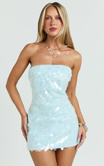 Rhonda Mini Dress - Strapless Sequin Dress in Pale Blue