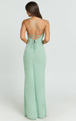 Sonya Maxi Dress - Cowl Neck Asymmetric Fit And Flare Dress in Sage